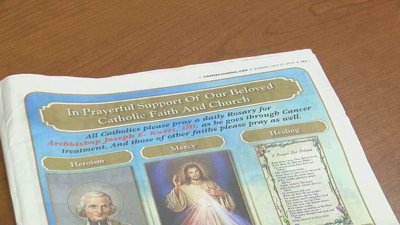 The full-page, color advertisement appeared in the Courier Journal and asked for prayer and...