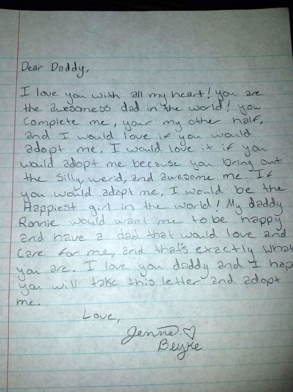 This is the letter 12-year-old Jenna wrote to her stepfather Jon Beyke. (Source: Tonya Beyke)