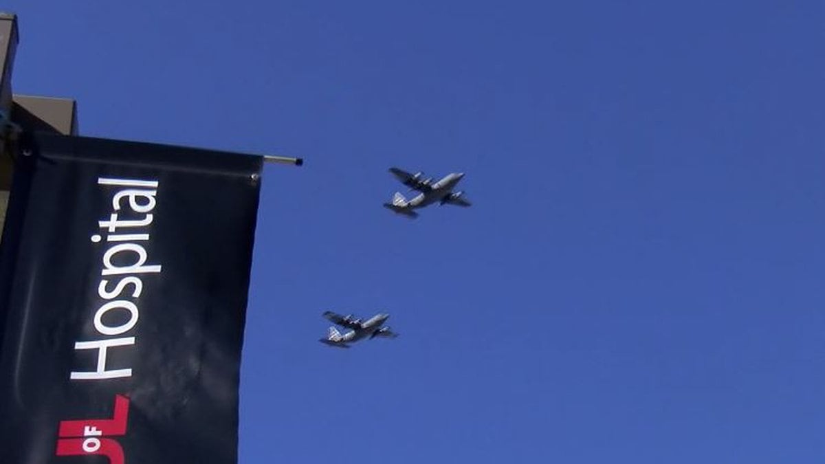 Two C-130s flew over Kentucky honoring health care workers and first responders on Friday.