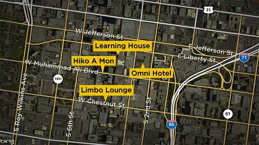 This map shows the proximity of the locations from which police say Townes stole. (Source: WAVE...