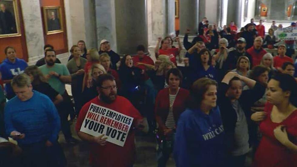 Teachers protested during the vote Thursday night, and on Friday. (Source: WAVE 3 News)