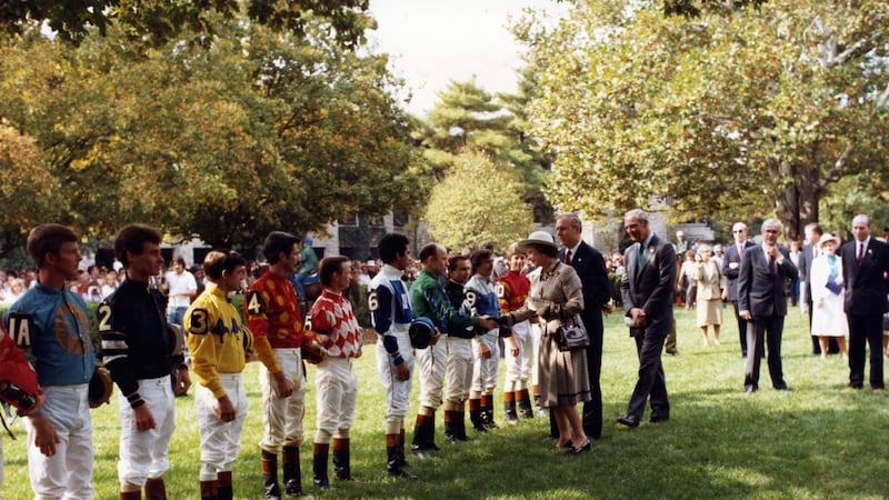Queen Elizabeth II visiting Keeneland in October 1984.