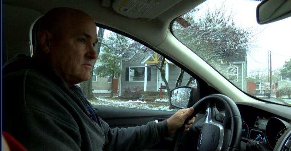 Bill Rockwood drives his car, showing WAVE 3 News the route he took as he pursued three porch...
