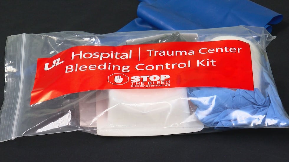 The items inside a bleeding control kit, like this one from UofL Health, will help anyone...