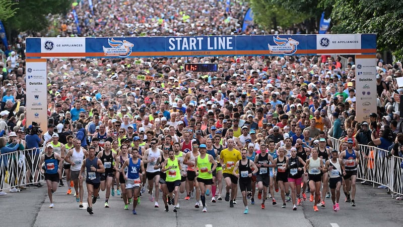 Runners at the start of the 2022 Kentucky Derby festival miniMarathon and Marathon.