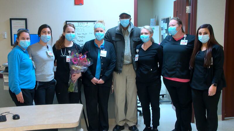 A man who spent more than a month in the hospital with COVID returned to thank the ICU staff...