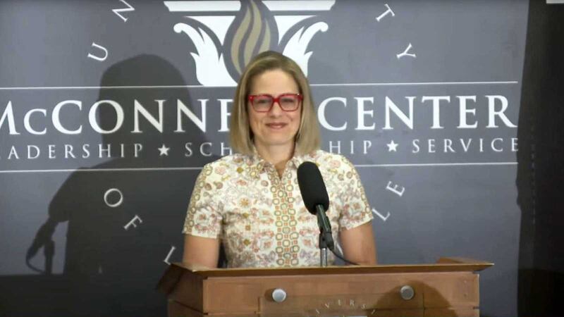 Senator Krysten Sinema (D-Arizona) was in Louisville for a lecture on September 26, 2022 at...