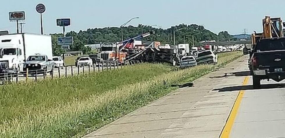 A dump truck overturned on I-65 Tuesday. (Source: Jacob Anderson)