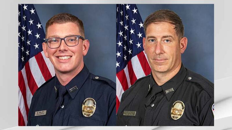 Louisville Metro Police Department officers Brandon Haley (left) and Colin Billotto have been...