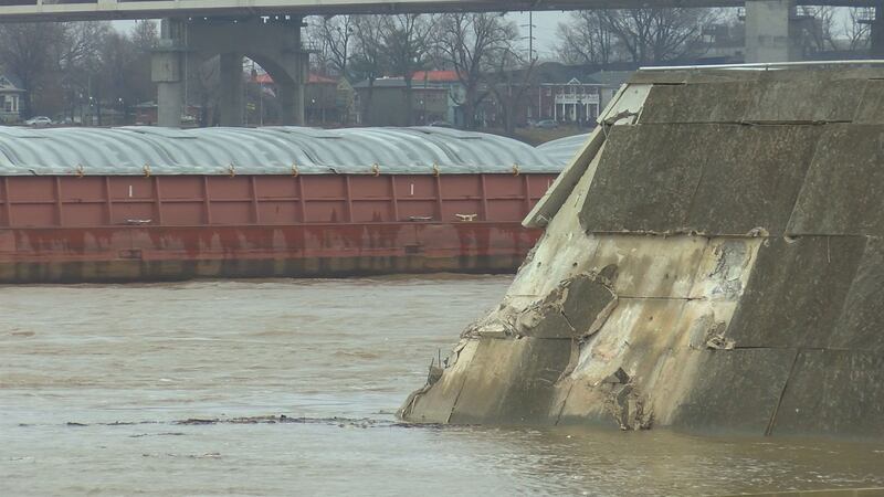 A barge accident Friday morning left damage along Waterfront Park's overlook wall.