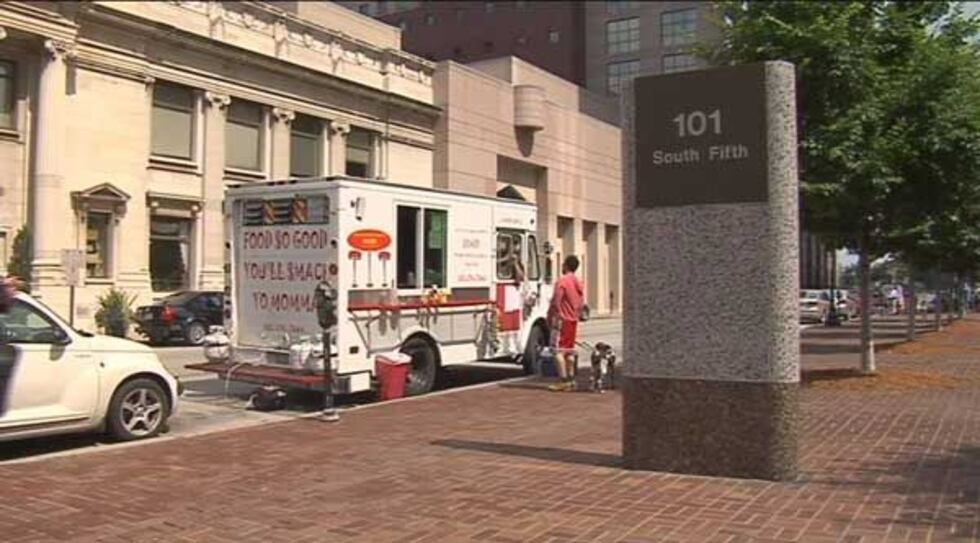 A food truck operating in the 100 block of South Main Street.