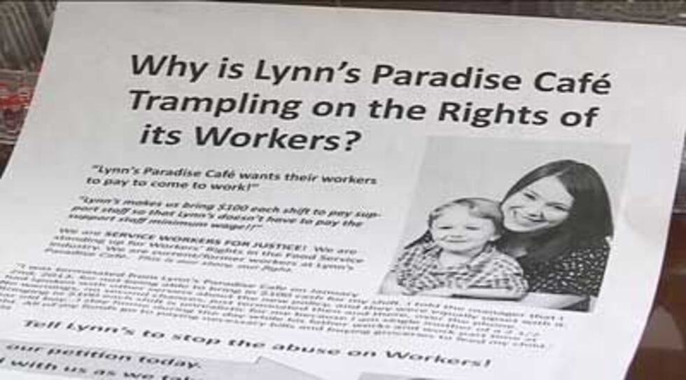 This flyer was distributed outside Lynn's Paradise Cafe on Friday.
