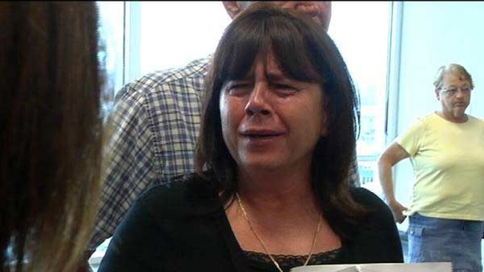 An emotional Maggie Briley outside the courtroom after the charges against King were dismissed