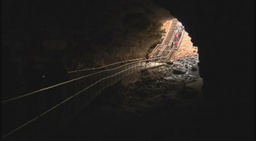 A view of the steps leading into the cave.