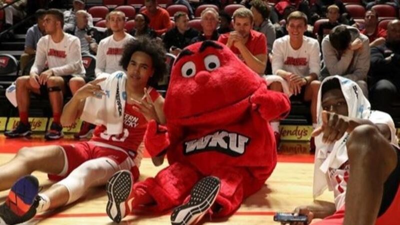 The 'Tops and Big Red participate in Hilltopper Hysteria (Source: Western Kentucky Athletics)