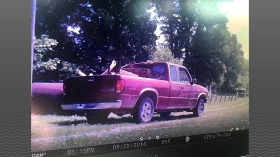 The truck is an older model maroon Mazda. (Source: BCSO)