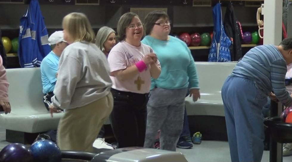 Students from St. Mary's Center were all smiles as they bowled on Tuesday.