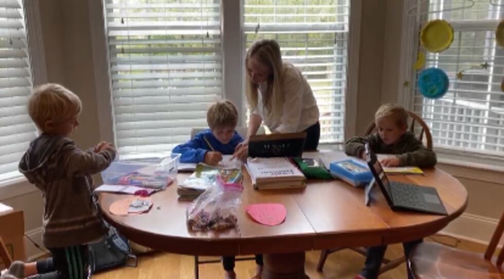 Danielle Karabin balancing home schooling three boys while working full time during...