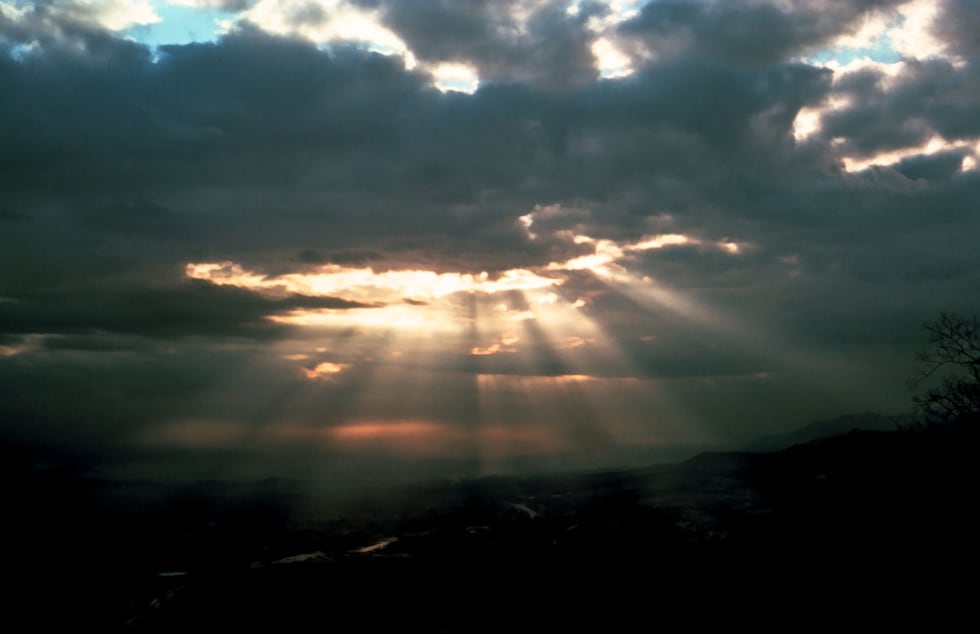 View of crepuscular rays from Beaucatcher Ridge, Asheville, N.C.