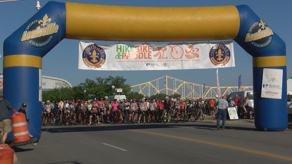 Cyclists set out to ride from Waterfront Park.