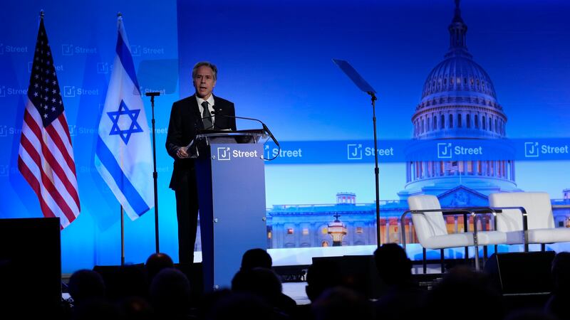 Secretary of State Antony Blinken speaks at the J Street National Conference at the Omni...